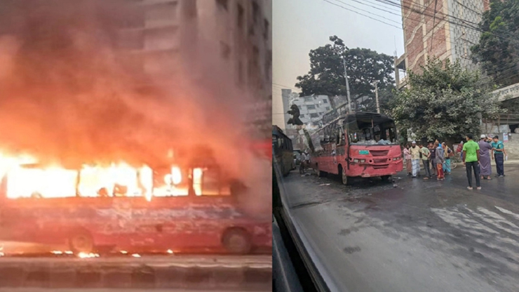 রাজধানীতে একযোগে দুটি যাত্রীবাহী বাসে আগুন