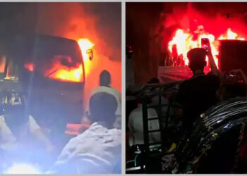 সূত্রাপুরে মালঞ্চ বাসে আগুন