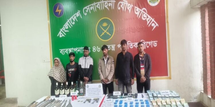 সেনাবাহিনীর অভিযানে অস্ত্র-গুলিসহ মাদক উদ্ধার, গ্রেপ্তার ৬